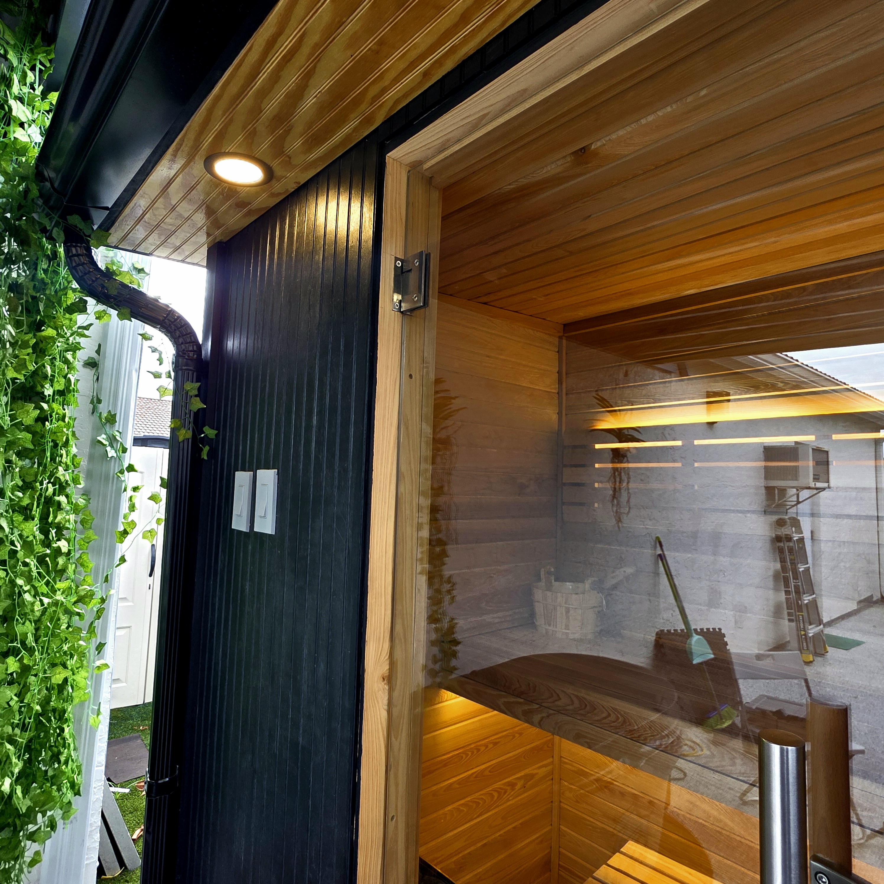 Sauna glass door and hinges